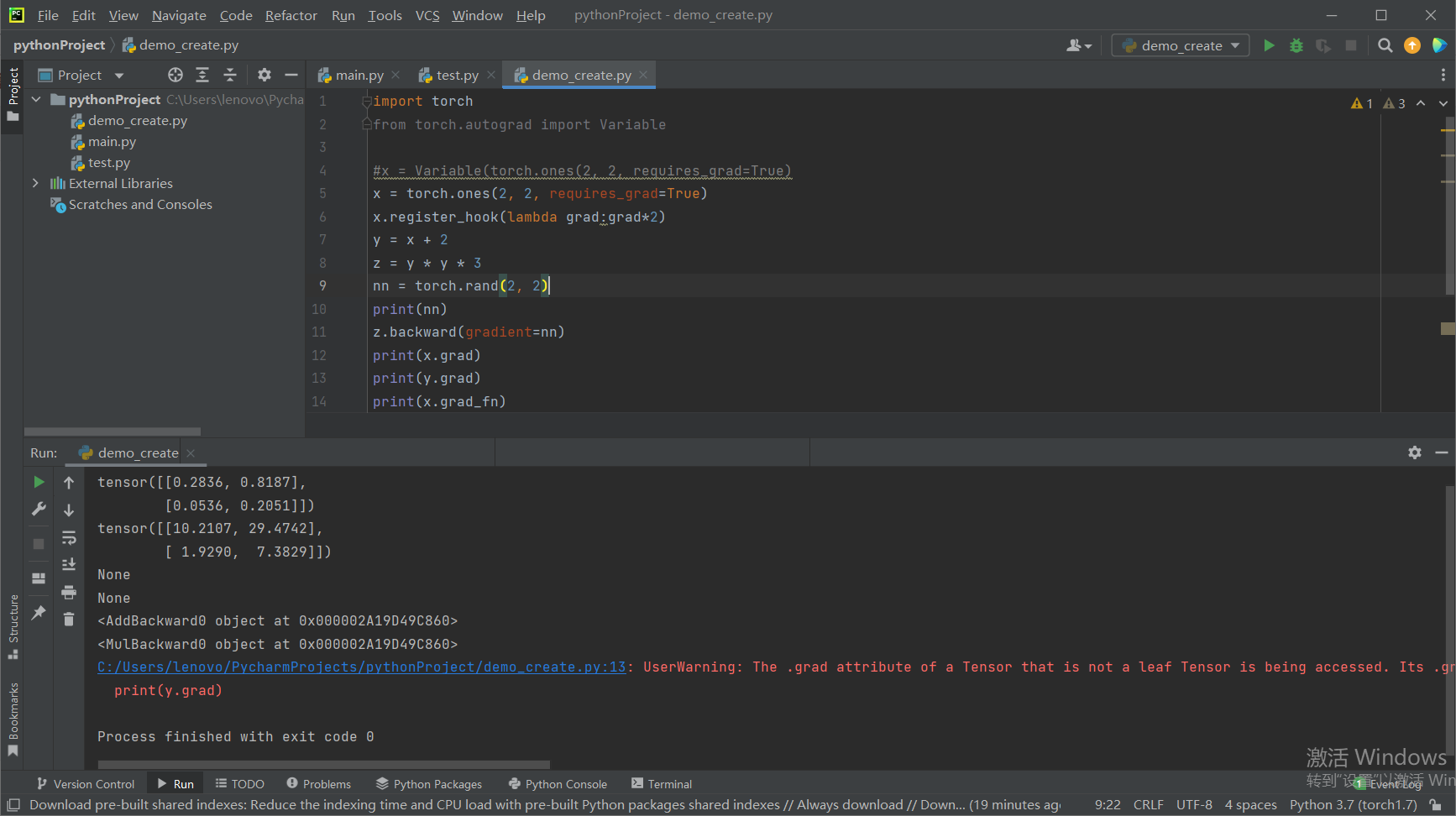 pytorch中autograd的例子