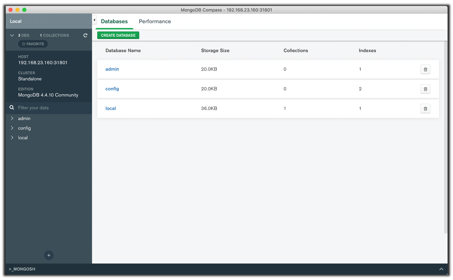 图 4 使用 MongoDB Compass 连接 MongoDB 实例