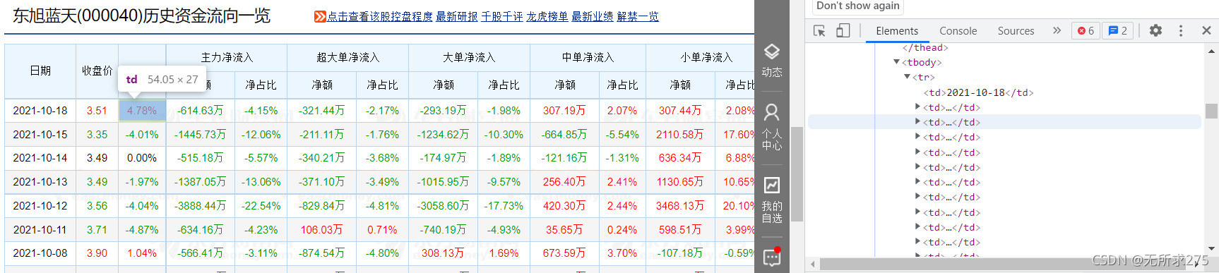 python爬取东方财富网资金流向数据（在本地生成csv文件）