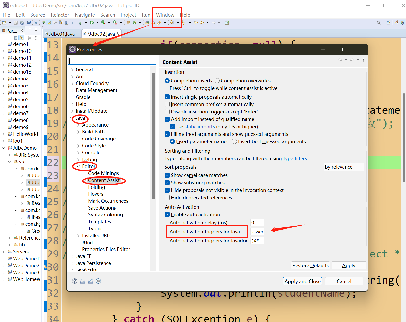 eclipse代码补全、代码提示及防空格自动补全_eclipse提示代码自动补全CSDN博客