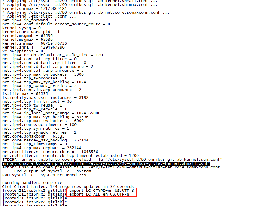error: unable to open preload file “/etc/sysctl.d/90-omnibus-gitlab-net.core.somaxconn.conf“