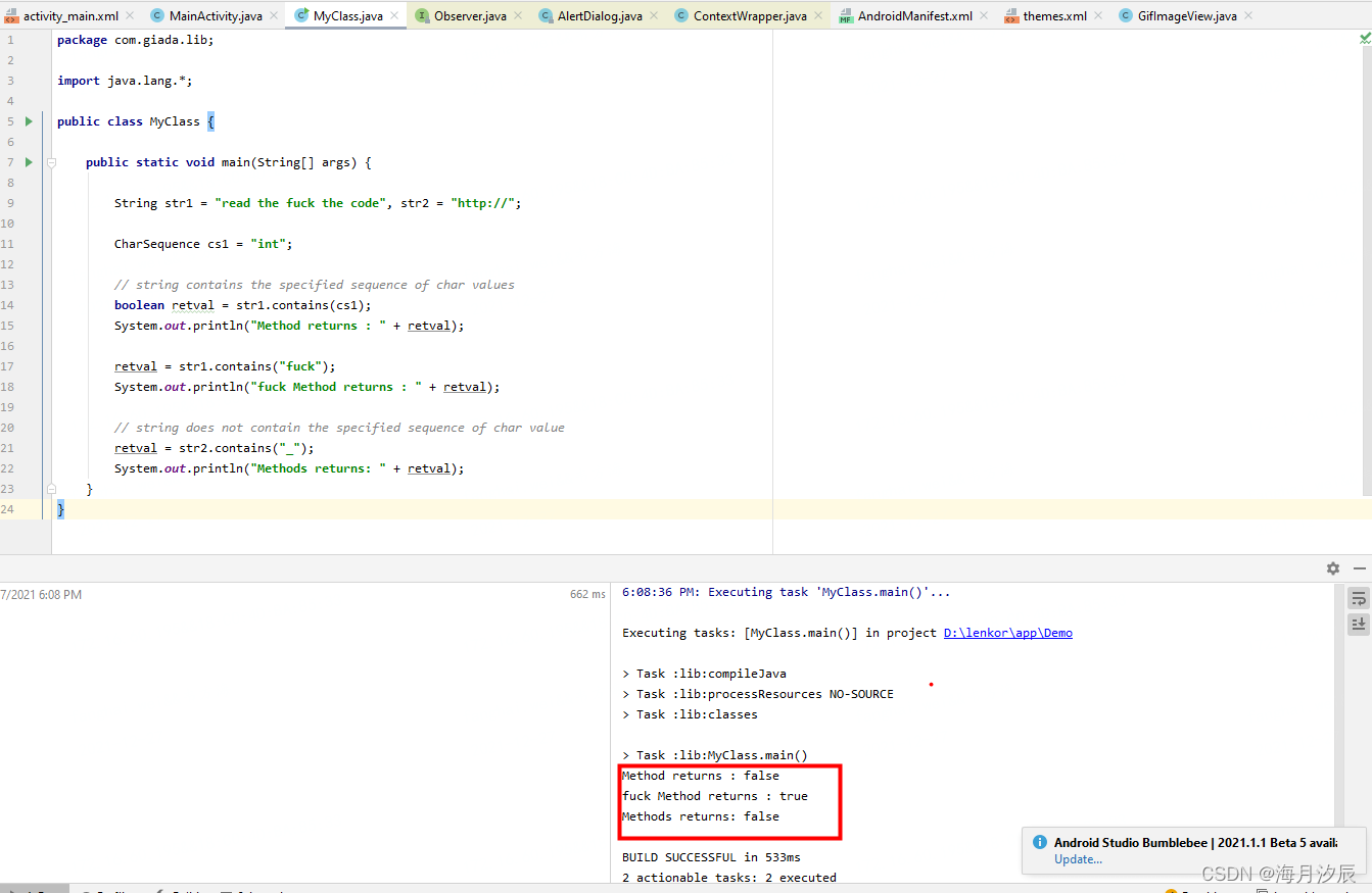 2021-12-27 Java String contains() 方法用于判断字符串中是否包含指定的字符或字符串。用.toLowerCase ...