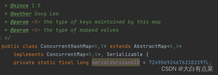 ConcurrentHashMap 继承自 AbstractMap 类，实现 ConcurrentMap、Serializable 两个接口。