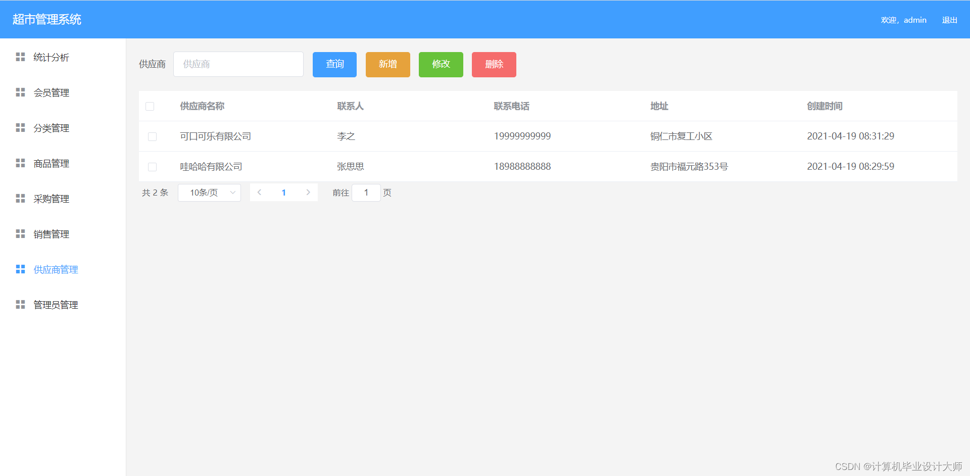 基于java springboot vue elementui超市管理系统源码