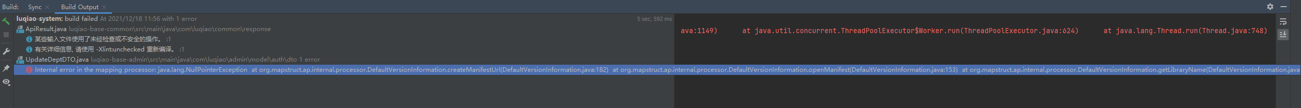 mapstruct坑：Internal error in the mapping processor: java.lang ...