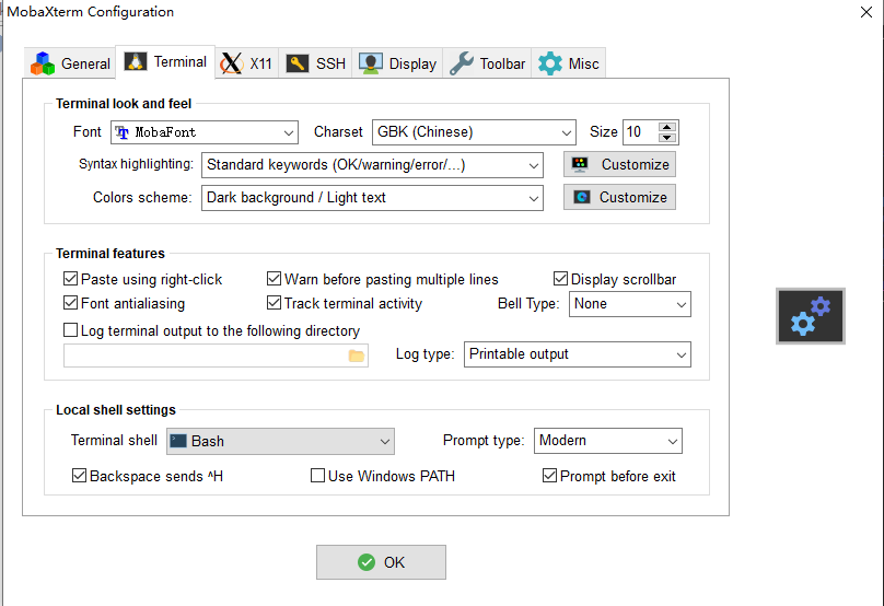 mobaxterm ssh shell show colors