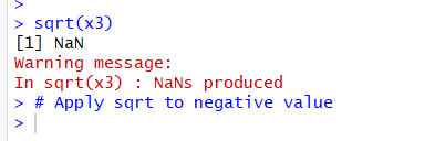 Warning message:In sqrt() : NaNs produced