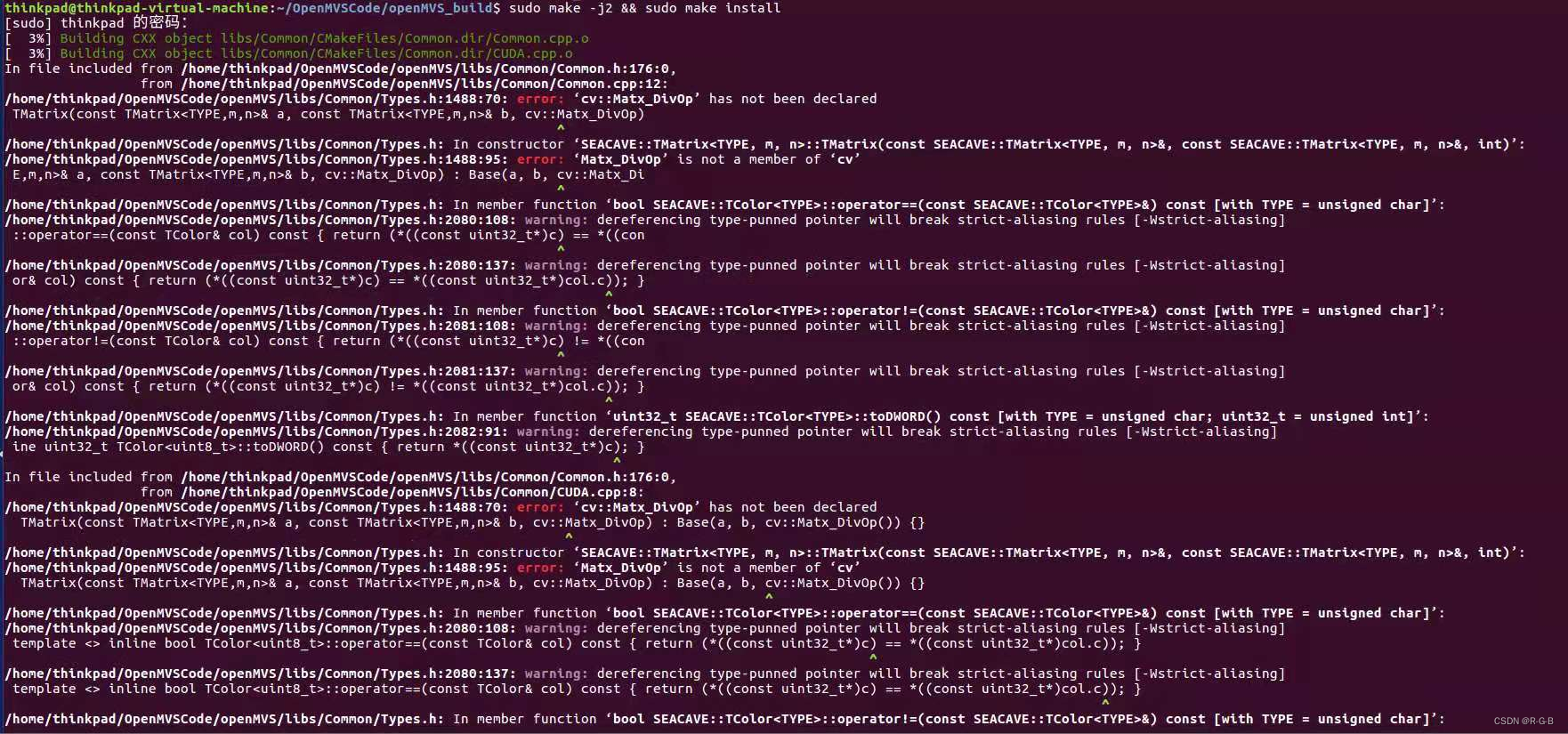 ubuntu18.04 配置OpenMVS编译报错 error cvMatx_DivOp’ has not been declared