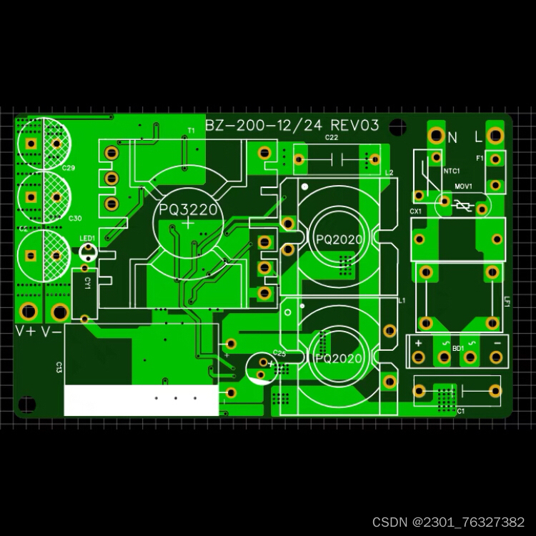 电源开关电源200W 12V 24V，电源架构PFC+LLC+同步整流，高效率高功率因数