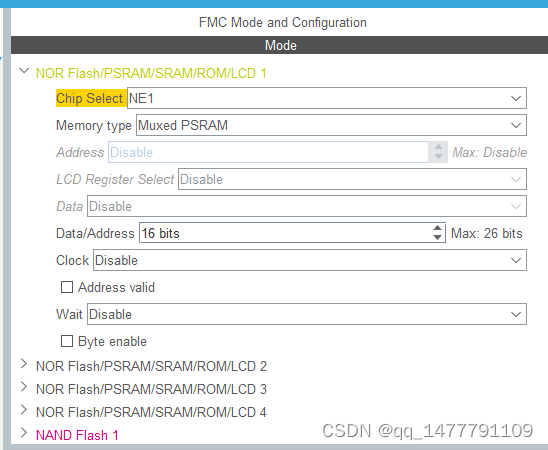 图1 FMC在CubeMx中的配置