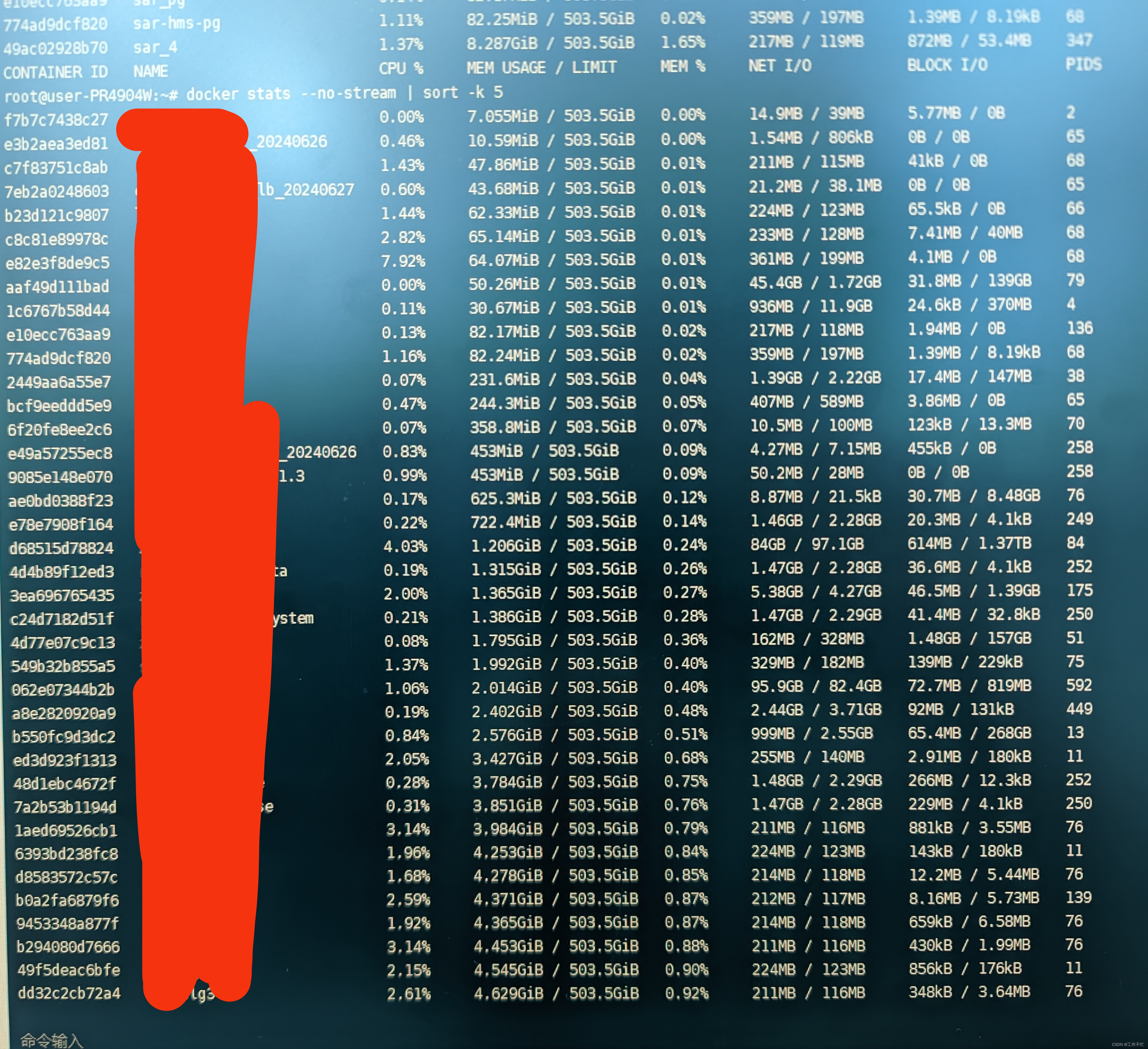 Ubuntu内存占用高怎么办？docker容器查看内存占用，按照内存占用排序，查看进程占用