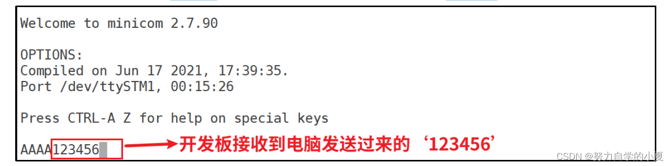 开发板接收到发送的数据