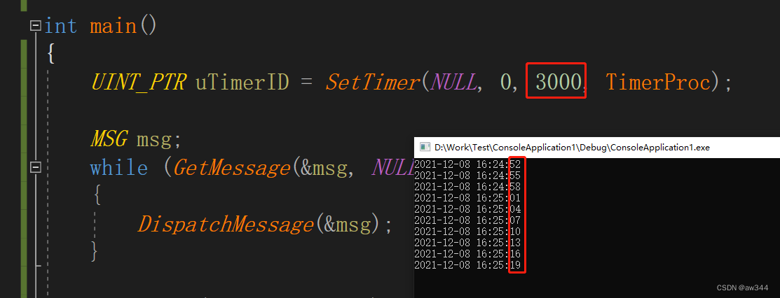 在Console无图形界面程序使用SetTimer