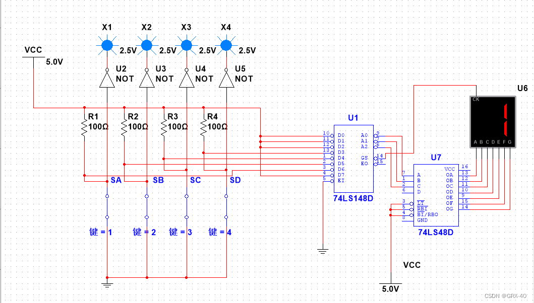 使用multisim设计病房呼叫系统四路抢答器