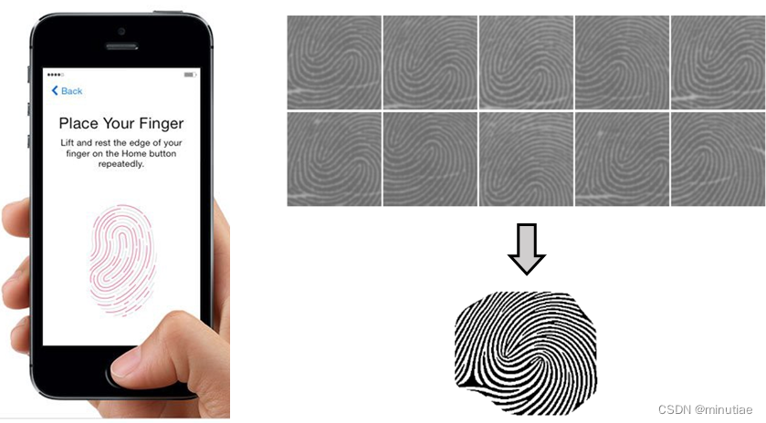 Mobile phone fingerprint stitching