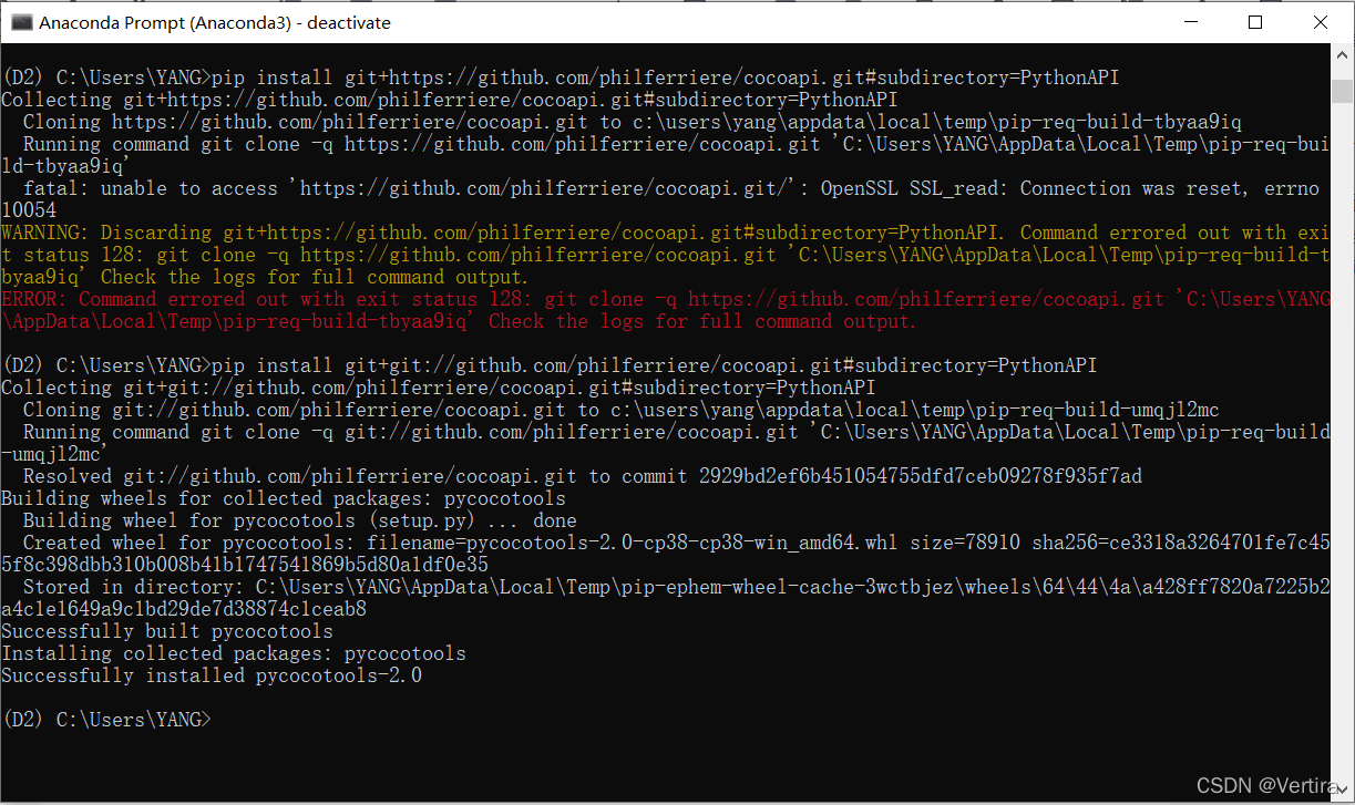 ERROR: Command errored out with exit status 128: git clone -q https ...
