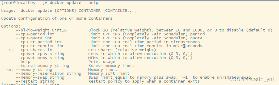 docker update --help