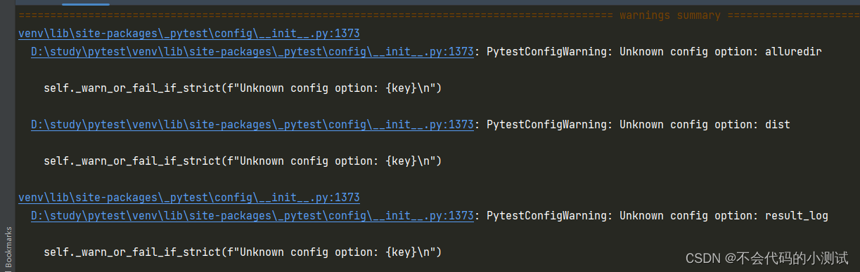 运行pytest时，给出警告 PytestConfigWarning: Unknown config option: result_log