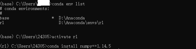 如何在Anaconda自创的环境下安装指定版本的包（numpy, tensorflow, gym）