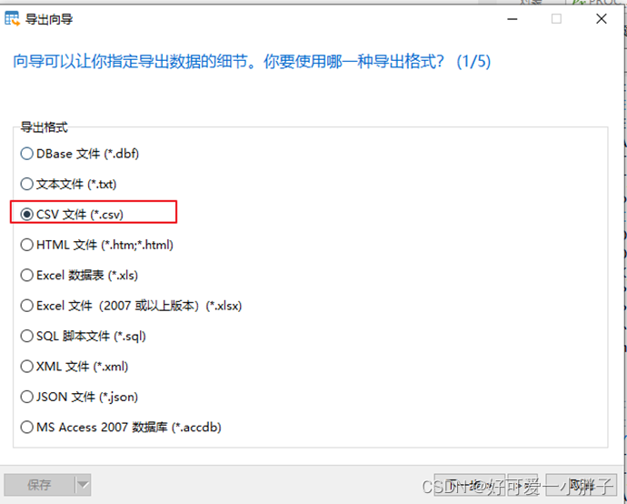 第一步，选择导出格式为csv文件