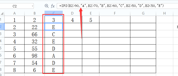 EXCEL IFS函数简单使用
