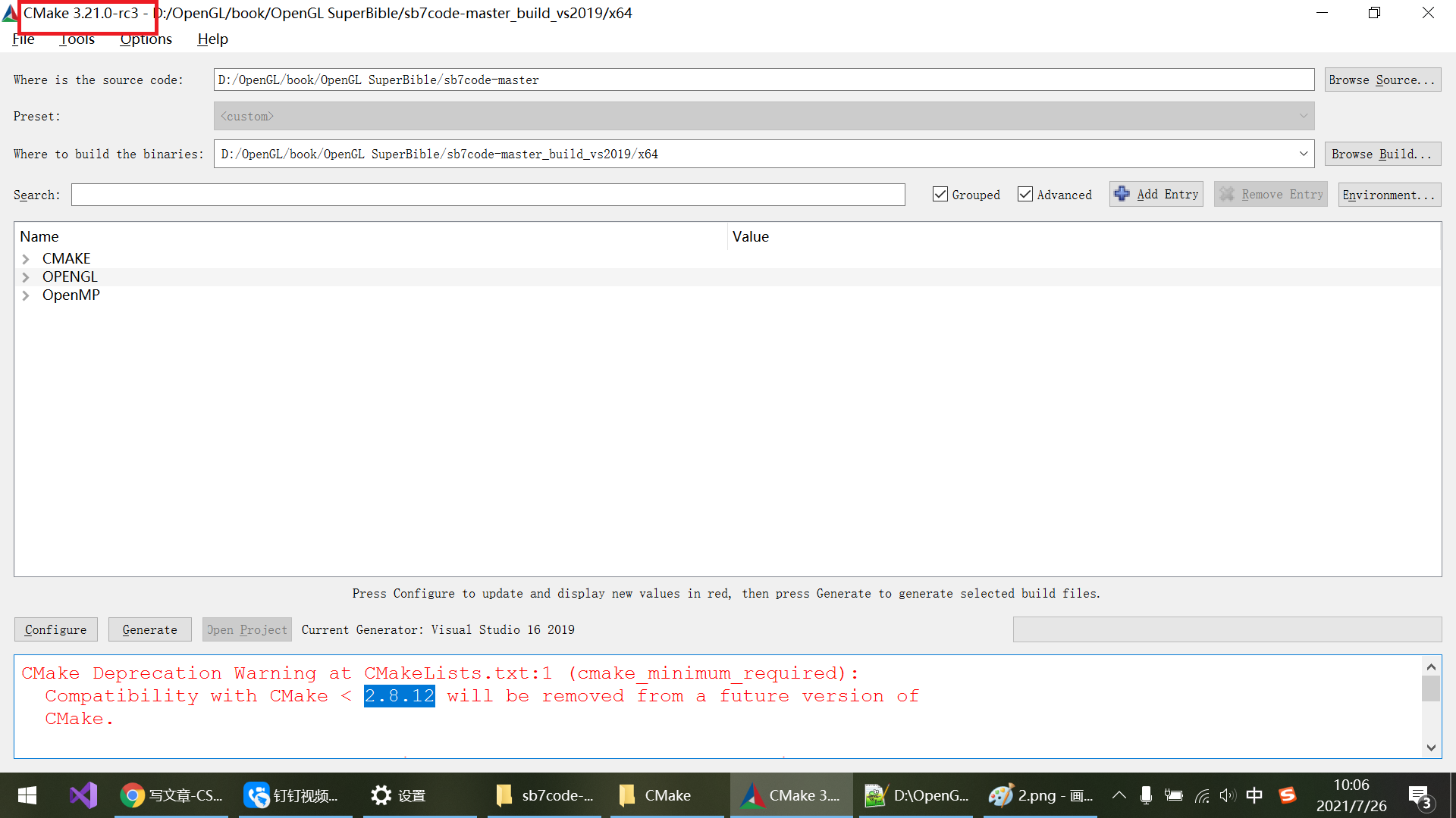 CMake编译OpenGL SuperBible 7th源码报警告_cmake deprecation warning-CSDN博客