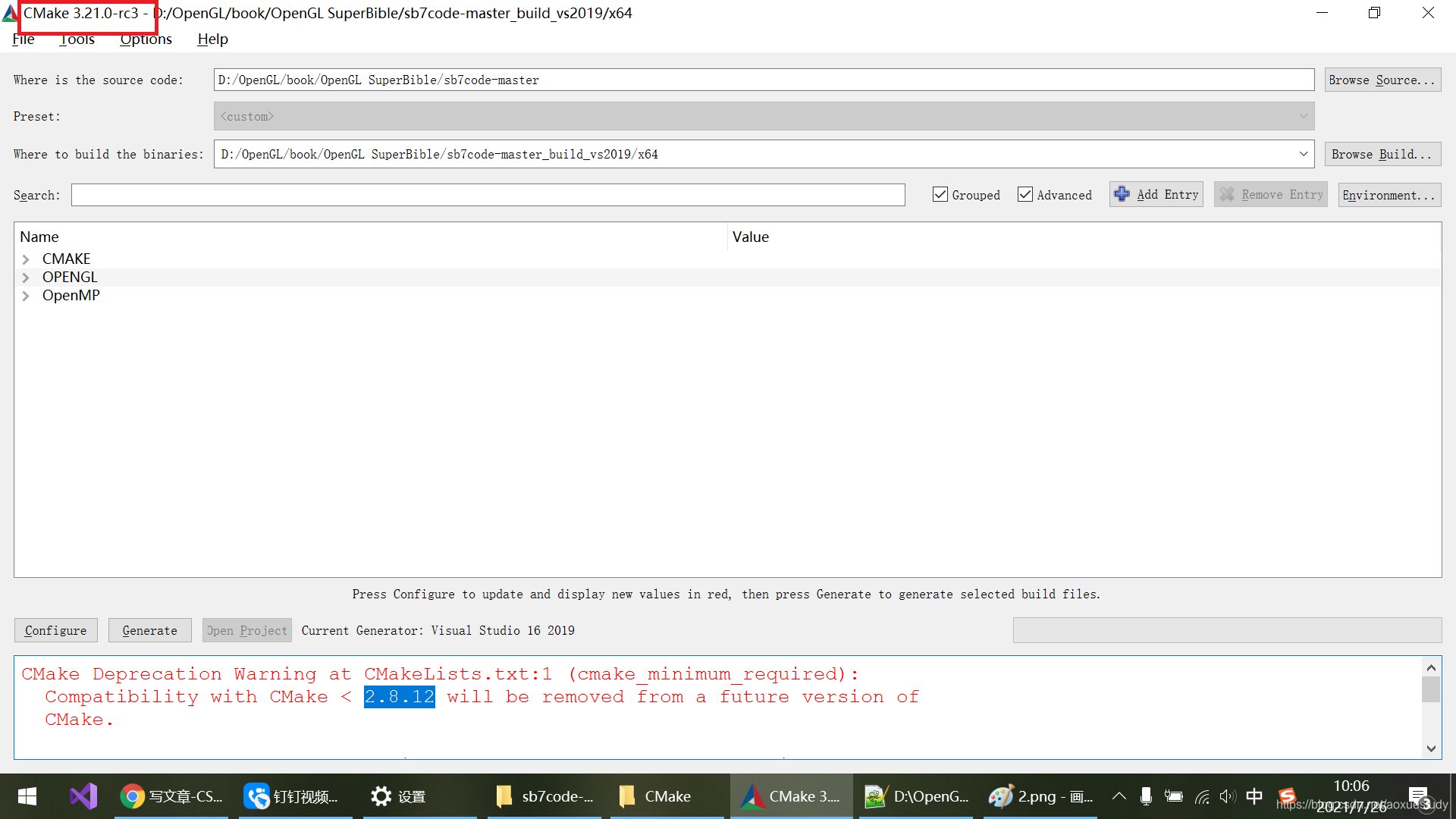 CMake编译OpenGL SuperBible 7th源码报警告_cmake deprecation warning-CSDN博客