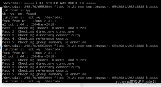 输入fsck -yf/dev/sda1的结果