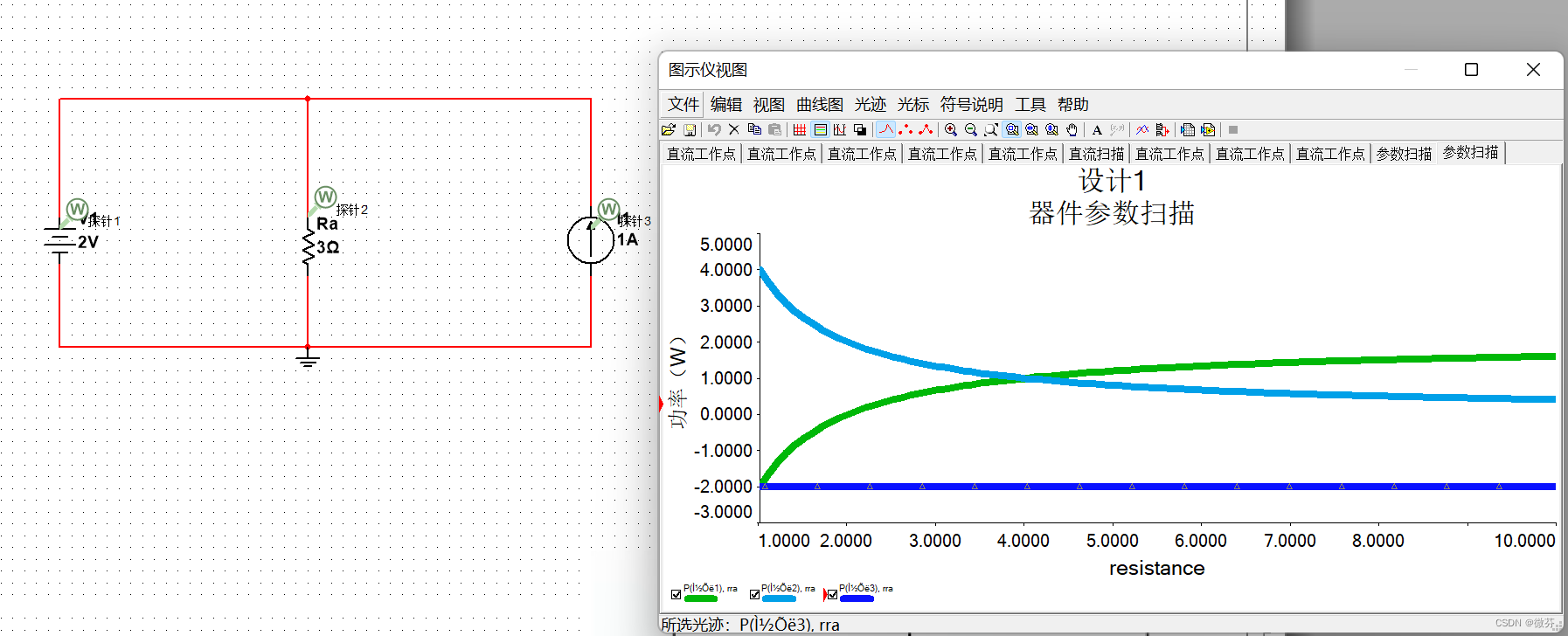 功率的测量与参数扫描的初次接触_multisim功率探针怎么用-CSDN博客