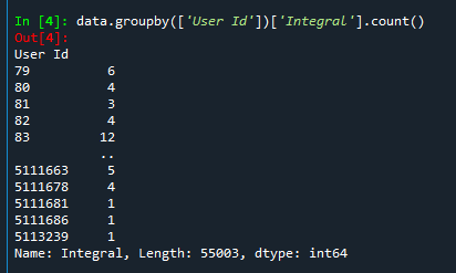 输出为每一个用户所下的订单数在这里插入图片描述
