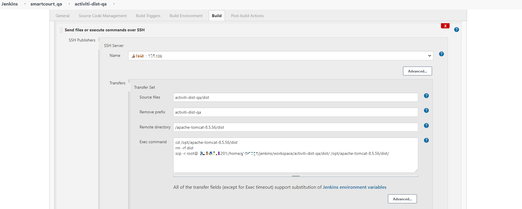 Use the SCP command in Jenkins to copy the folder from one server to