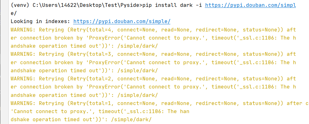pycharm-pip-warning-retrying-retry-total-4-connect-none-read-none