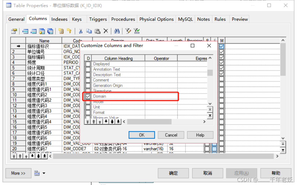 PDM中PowerDesigner中Domain如何在column中显示及其用法_pdm domain-CSDN博客