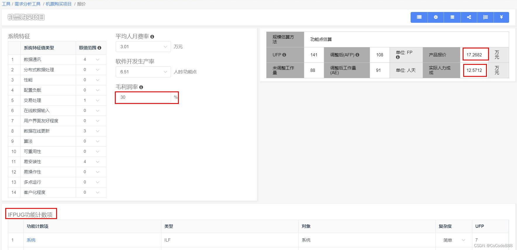 CoCode需求分析工具 成本估算