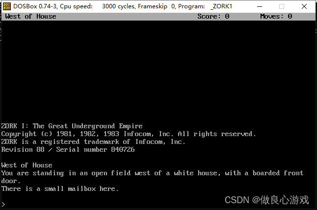 dosBox下运行32位游戏zork anthology