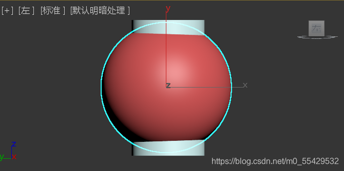 想要达到球体中间挖空柱体的效果，可以使用布尔工具