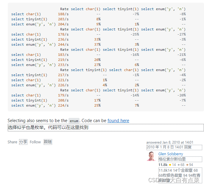 tinyint(1)、char(1)、enum('y','n')的查询速率