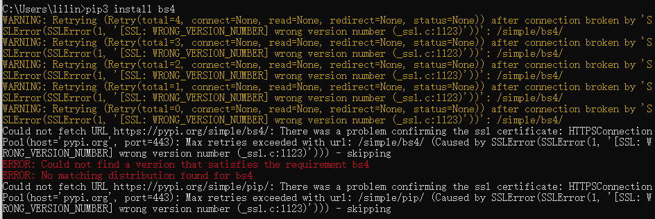 【Python】ModuleNotFoundError: No Module Named ‘bs4‘；ERROR: Could Not ...