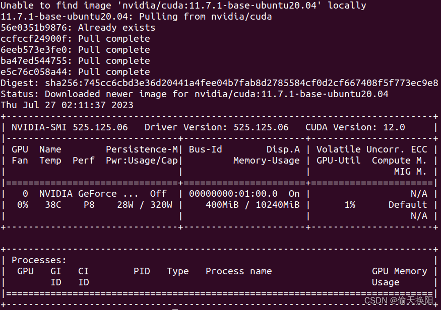 测试：sudo docker run --rm --gpus all nvidia/cuda:11.7.1-base-ubuntu20.04 nvidia-smi