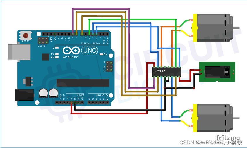 使用 Arduino 和 L293D 电机驱动器 IC 控制直流电机】_l293 24v 电机 arduino-CSDN博客