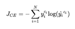 [External link image transfer failed, the source site may have anti-leech mechanism, it is recommended to save the image and upload it directly (img-K9P8dGsR-1629389073482) (https://www.zhihu.com/equation?tex=J_%7BCE%7D+ %3D+-%5Csum_%7Bi%3D1%7D%5EN+y_i%5E%7Bc_i%7D%5Cmathbb%7Blog%7D%28%5Chat%7By_i%7D%5E%7Bc_i%7D%29+%5C%5C)]