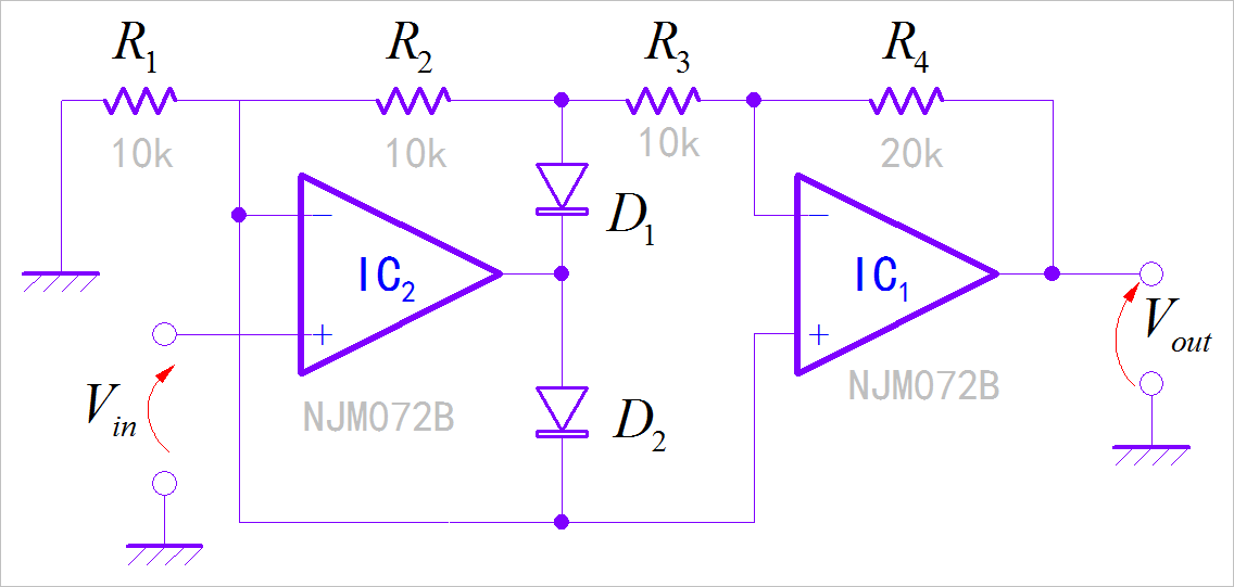 ▲ 图4.4.2 高输入阻抗的绝对值电路