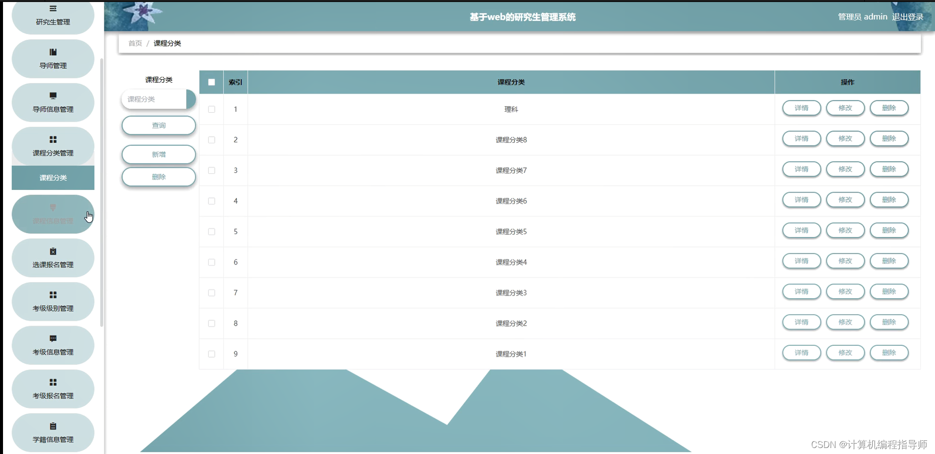 研究生管理系统-课程分类