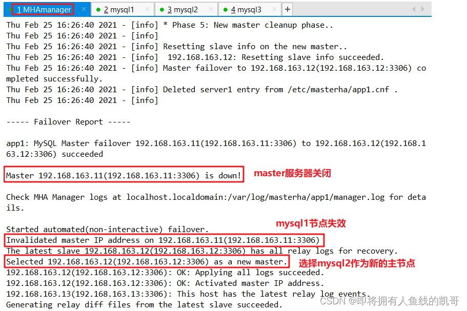 数据库之MHA高可用集群部署及故障切换