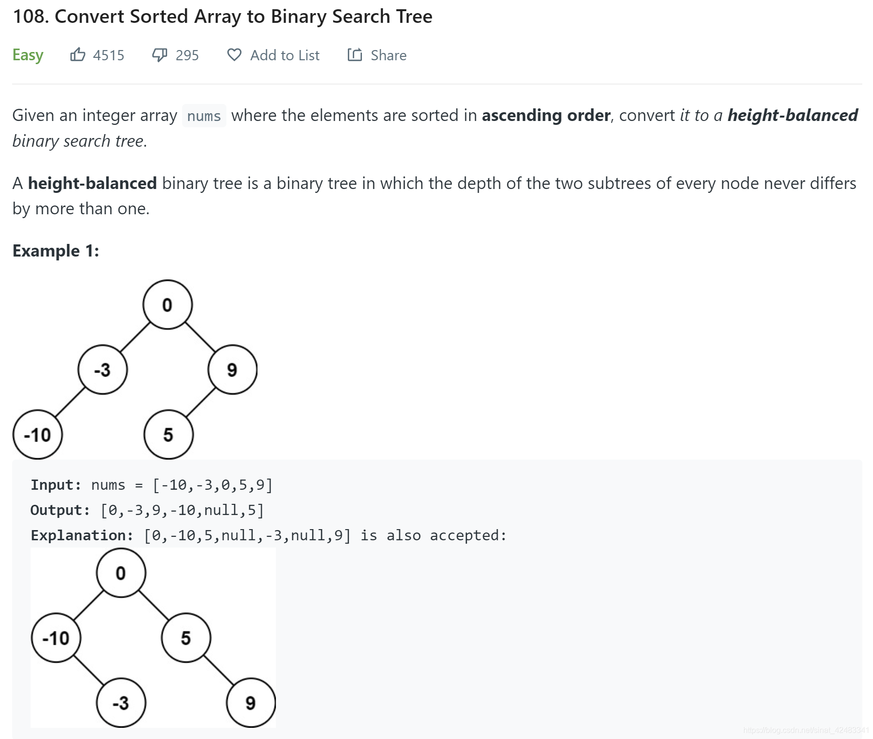 4 Array Tree leetcode 108 converted to an ordered array of binary search trees ...