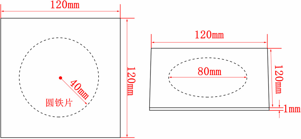▲ 图2.2.1 方形的目标板尺寸以及结构示意图