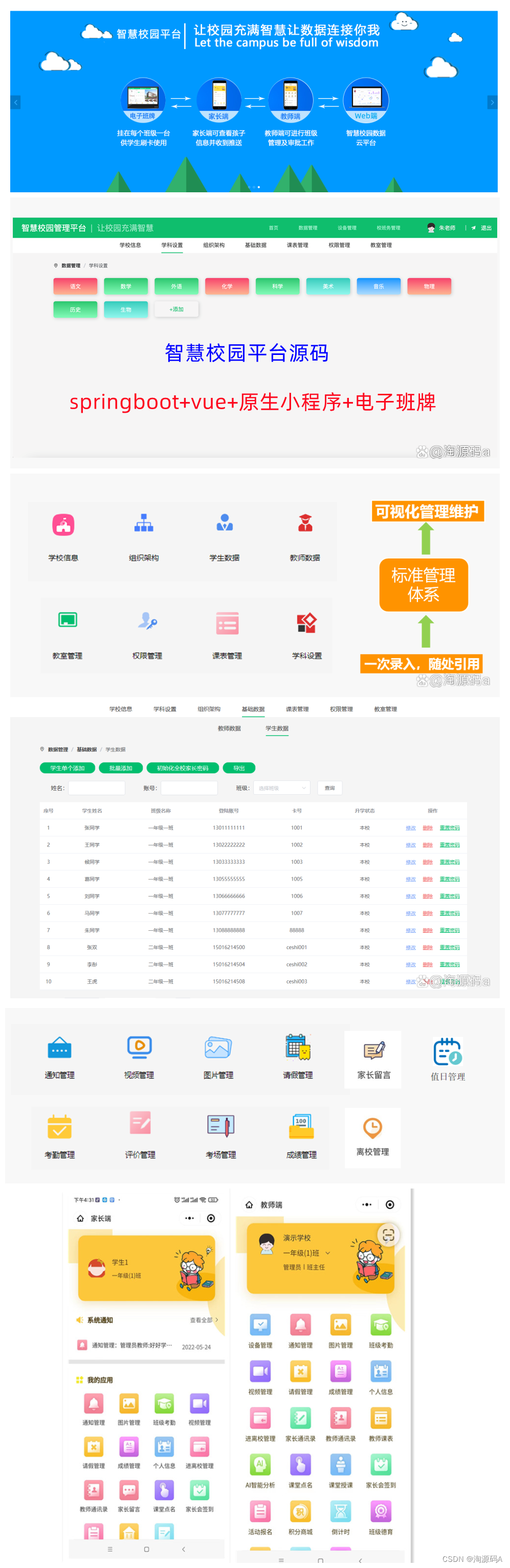 基于springboot框架Java+vue2开发的智慧校园源码，智慧班牌源码