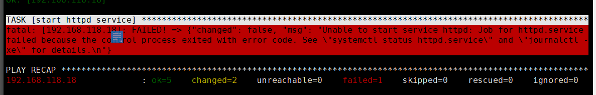ansible playbook脚本启动失败-----------[start httpd service]