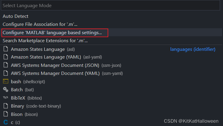 CTRL+K M选中MATLAB语言默认设置
