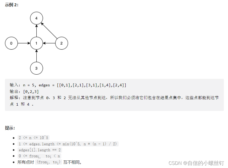 Leetcode 1557. 可以到达所有点的最少点数目 拓扑排序